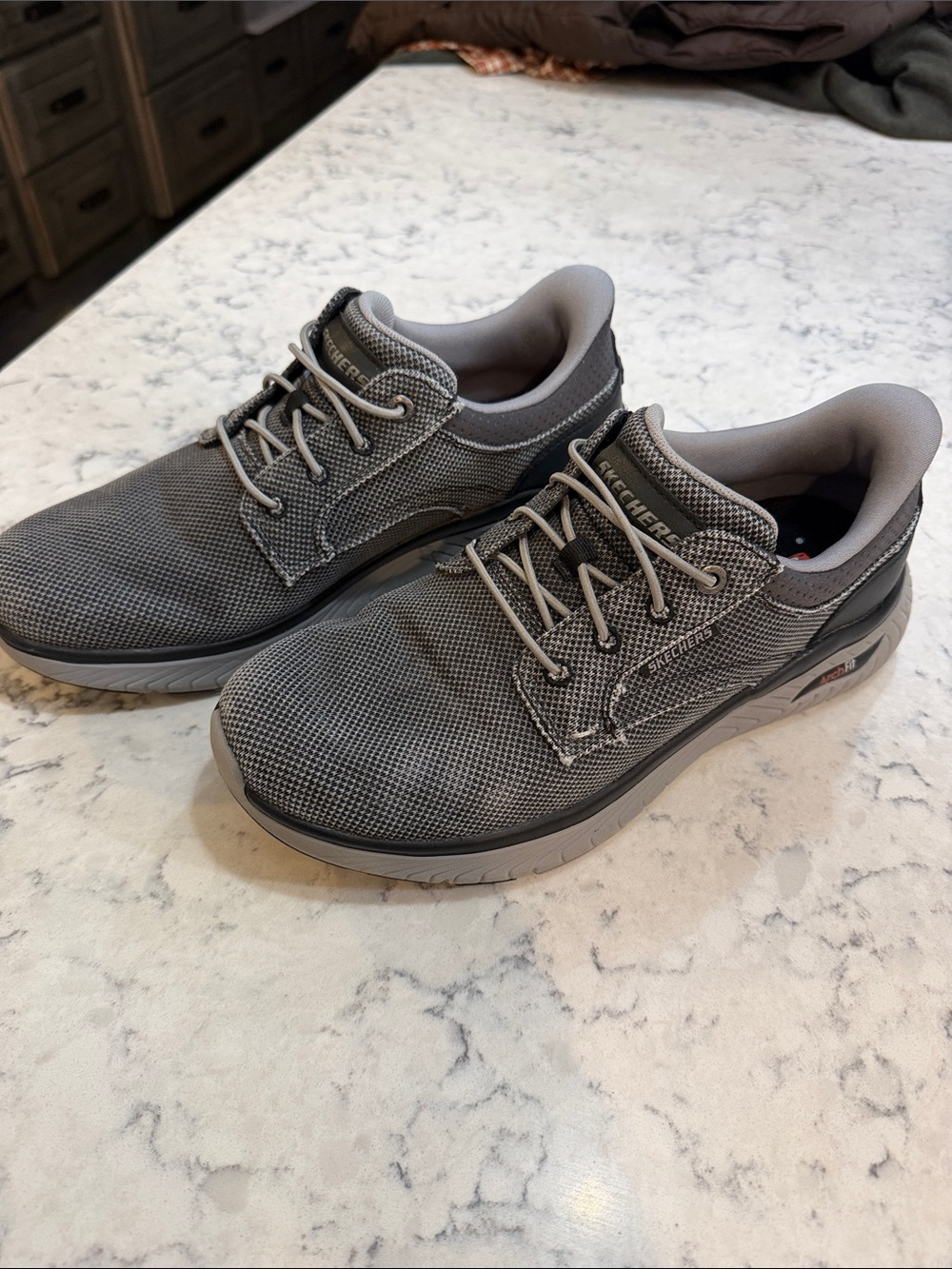 Skechers Men's Gray Mesh Athletic Slip-On Sneakers